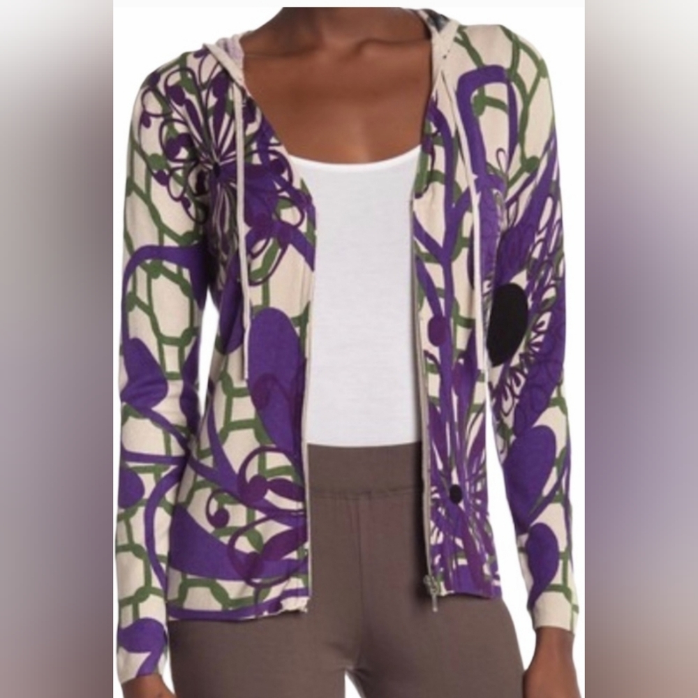 Anthropology Vertigo Paris Zip Hoodie Sweater Top Knit Purple Size Medium